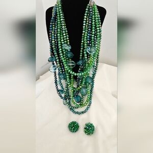 Malia glass sparkler necklace & earring set-green